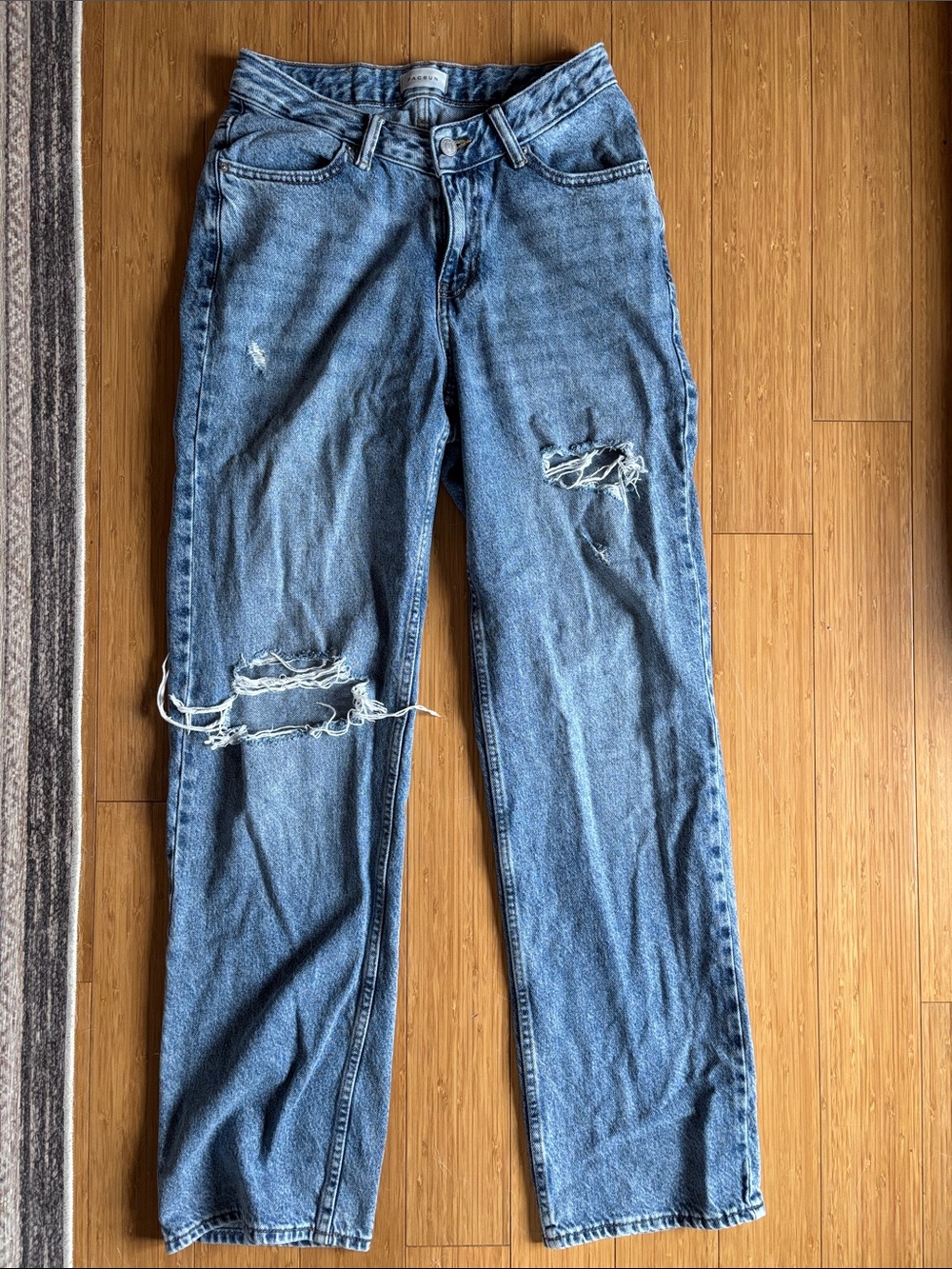 PACSUN Eco Medium Indigo Ripped V Dip 90s Boyfriend Jeans